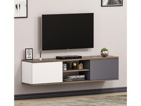 Meuble TV Mural Ayze Anthracite-Blanc-Naturel Chêne - Meubles de décoration chez GÜZELHOME Maroc