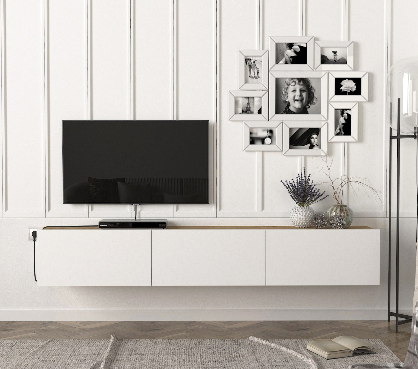 Stand TV Suspendu ALMAD 180cm - Chêne et Blanc Stand TV Suspendu ALMAD 180cm - Chêne et Blanc