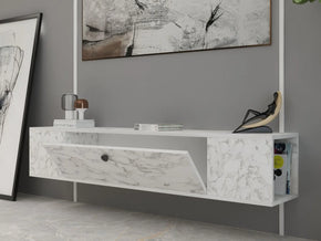 T0011 Meuble TV Marbre Blanc Effet Marbre et Doré Salon et séjour Meubles de décoration chez GÜZELHOME Maroc Casablanca Rabat Tanger Berkane