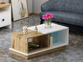 VIYANA Table Basse Blanc Naturel Table Basse VERA S004 Blanc - Marbre Blanc Naturel Chene Meubles de decoration chez GUZELHOME Maroc Berkane Casablanca Rabat Tanger