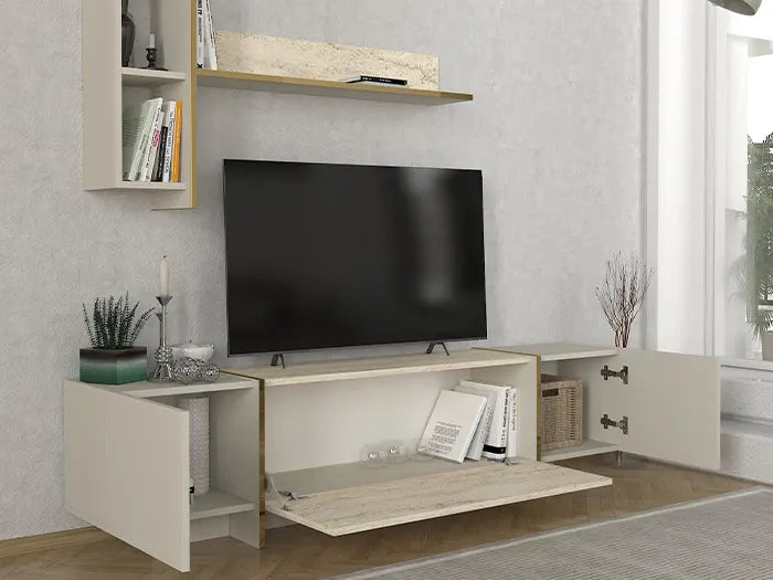 Ensemble Meuble TV & Table basse Travertin Veryon Ensemble Meuble TV & Table basse Travertin Veryon