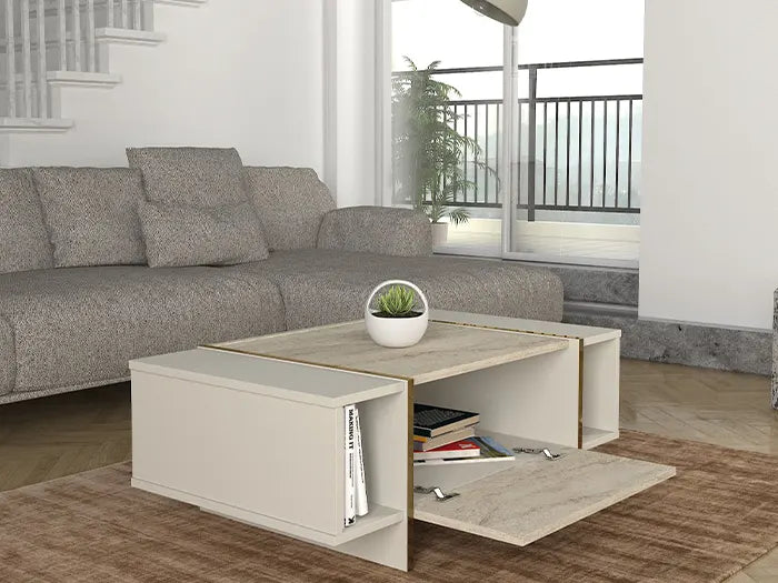 Ensemble Meuble TV & Table basse Travertin Veryon Ensemble Meuble TV & Table basse Travertin Veryon
