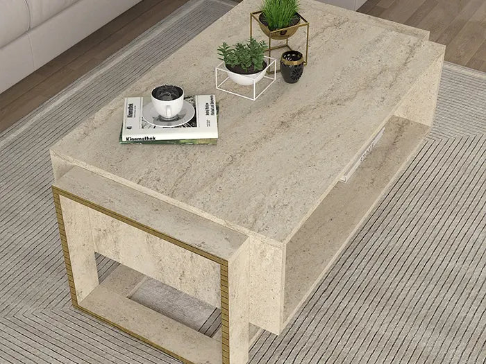 Ensemble Meuble TV & Table basse Travertin Bianco Ensemble Meuble TV & Table basse Travertin Bianco