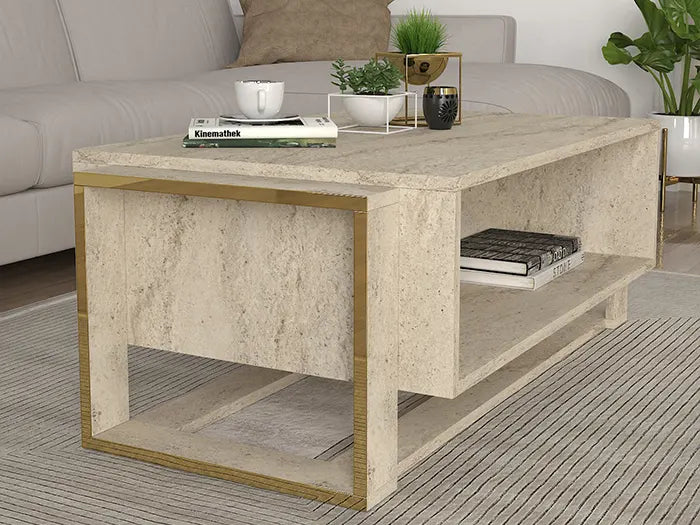 Ensemble Meuble TV & Table basse Travertin Bianco Ensemble Meuble TV & Table basse Travertin Bianco