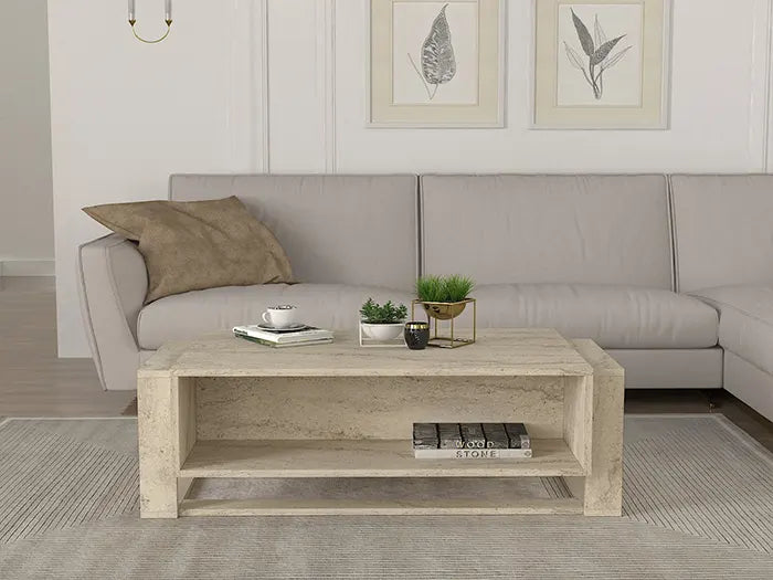 Ensemble Meuble TV & Table basse Travertin Bianco Ensemble Meuble TV & Table basse Travertin Bianco