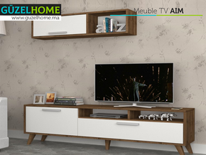 Meuble TV AIM 180CM - avec rangement - Noyer et Blanc - Meubles de décoration chez GÜZELHOME Maroc