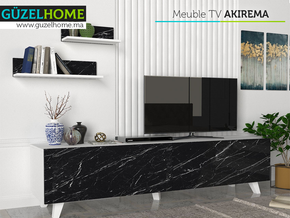 Meuble TV AKIREMA - Blanc et Effet Marbre - Meubles de décoration chez GÜZELHOME Maroc