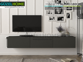 Stand TV Suspendu ALMAD 180cm - Gris anthracite - Meubles de décoration chez GÜZELHOME Maroc
