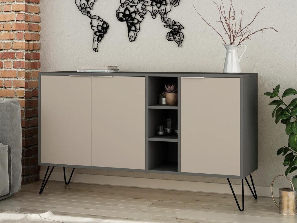 Console Buffet d'entrée CLARA 142 cm - Gris Anthracite et Light Mocha Console Buffet d'entrée CLARA 142 cm - Gris Anthracite et Light Mocha