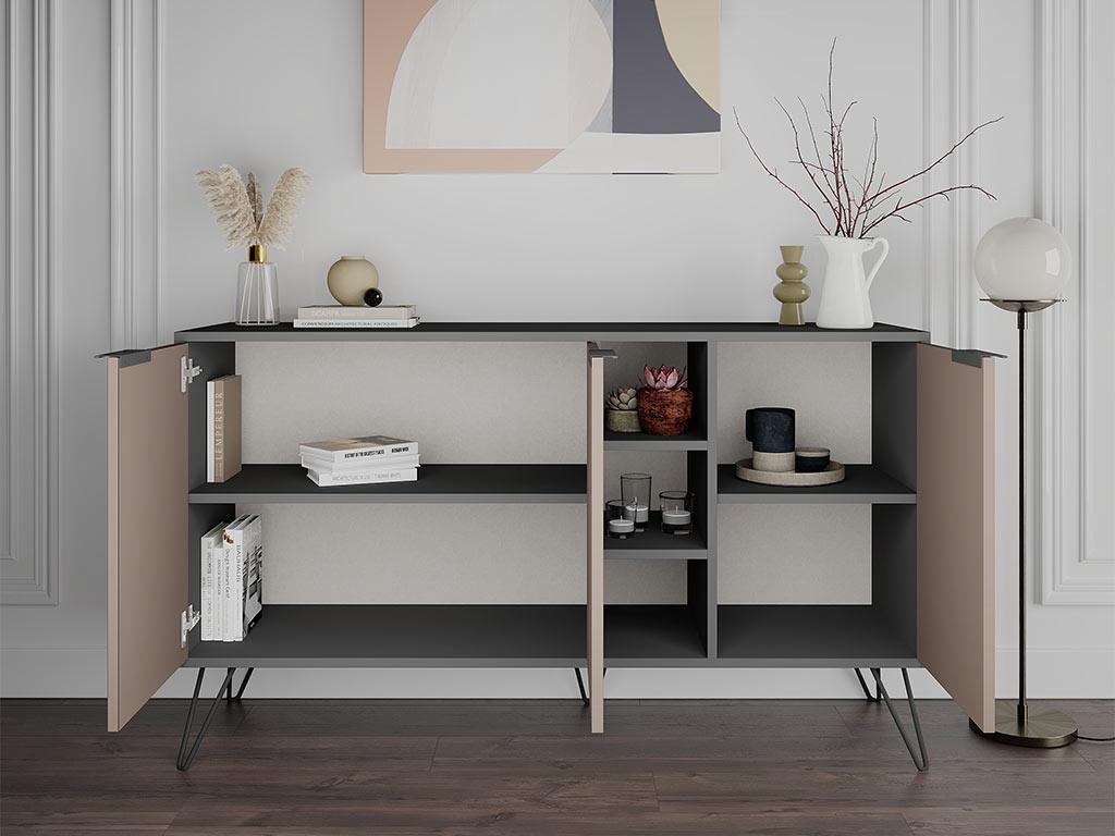 Console Buffet d'entrée CLARA 142 cm - Gris Anthracite et Light Mocha Console Buffet d'entrée CLARA 142 cm - Gris Anthracite et Light Mocha