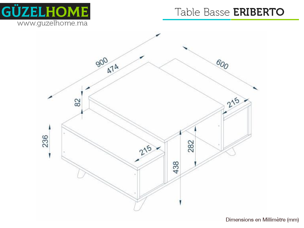 Table Basse ERIBERTO - Noyer et Blanc Table Basse ERIBERTO - Noyer et Blanc