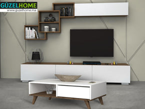 FREEMIRA - Meuble TV et Table Basse - Noyer et Blanc - Salon et séjour - Meubles de décoration chez GÜZELHOME Maroc