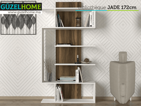 Bibliothèque JADE 172cm - Blanc et Noyer - étagères de rangement - Meubles de décoration chez GÜZELHOME Maroc