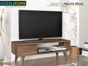 Table TV MALVA 90cm à 1 tiroir et 1 niche - Marron Noyer - Meubles de décoration chez GÜZELHOME Maroc