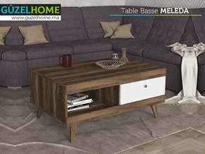 Table Basse MELEDA à 2 tiroirs - Noyer et Blanc - Salon et séjour - Meubles de décoration chez GÜZELHOME Maroc
