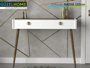 Console NADYA 120cm - Blanc et Noyer - Ameublement intérieur Maroc - Meubles de décoration chez GÜZELHOME Maroc