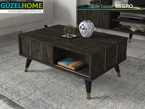 Table Basse NEGRO - Noir Charbon et Doré - Salon et séjour - Meubles de décoration chez GÜZELHOME Maroc