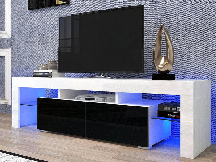 Meuble TV 200cm avec éclairage LED OLITS  - Noir et Blanc