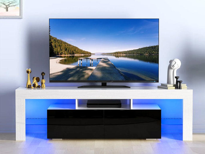 Meuble TV 200cm avec éclairage LED OLITS  - Noir et Blanc