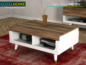 Table Basse PRETTY - Noyer et Blanc - Meubles de décoration chez GÜZELHOME Maroc