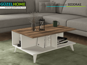 Table basse SEDDRAE - Blanc et Noyer - Salon et séjour - Meubles de décoration chez GÜZELHOME Maroc