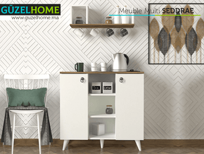 Cabinet/Meuble Multifonction SEDDRA - Blanc et Noyer - Meubles de décoration chez GÜZELHOME Maroc
