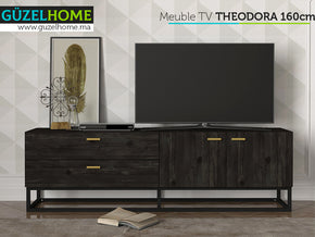 Table TV THEODORA 160cm - Noir charbon - Ameublement d'intérieur - Meubles de décoration chez GÜZELHOME Maroc
