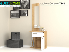 TSOL - Meuble Console d'entrée - Chêne et Blanc - Meubles de décoration chez GÜZELHOME Maroc