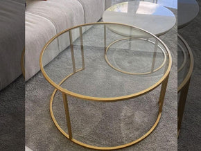 2 tables gigognes VERRE et MARBRE - structure en métal - Meubles de décoration chez GÜZELHOME Maroc