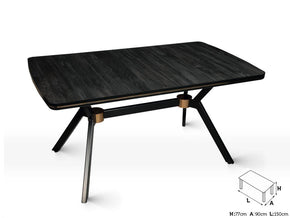 Table salle à manger MINEL 150 cm - HPL et HDF à finition bois brûlé et noir - Meubles de décoration chez GÜZELHOME Maroc