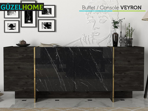 Buffet, Console VEYRON - Noir Charbon, Effet Marbre et Doré - Meubles de décoration chez GÜZELHOME Maroc