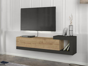 Meuble TV Suspendu VOLARE 150 cm - Gris anthracite et chêne - Meubles de décoration chez GÜZELHOME Maroc