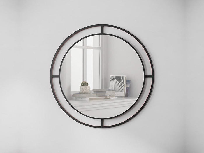 Miroir décoratif moderne - cadre rond en métal noir - Entrée et hall