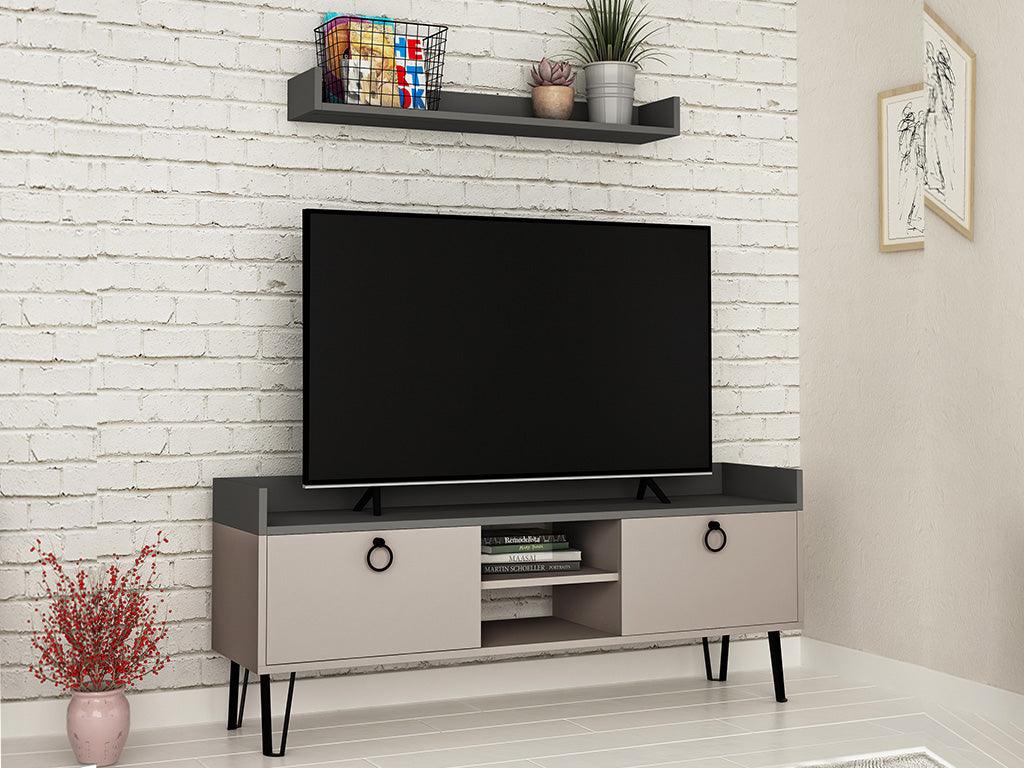 Ensemble de Meuble TV KEDAY 140cm - Beige Mocha et Gris Anthracite