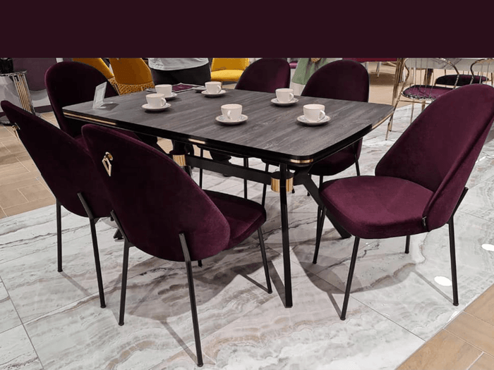 Table salle à manger MINEL 150 cm - HPL et HDF à finition bois brûlé et noir