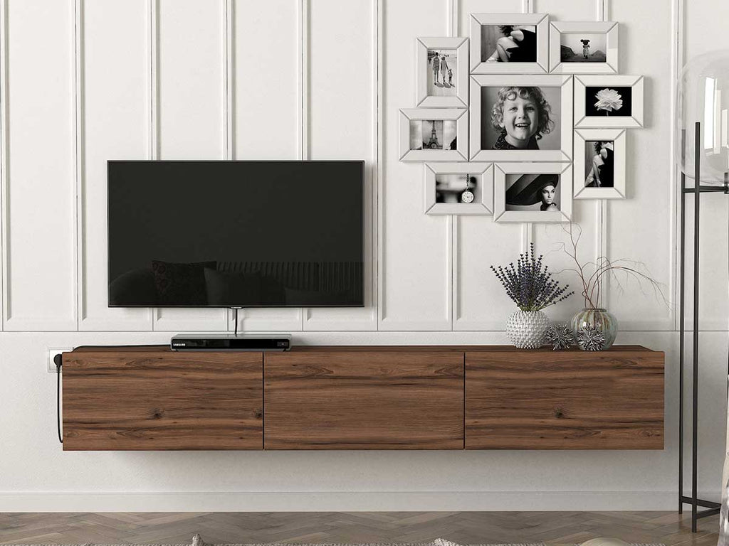 Meuble TV Suspendu ALMAD 180cm - Noyer rouge