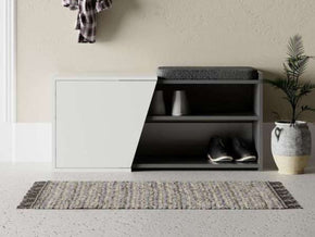 Meuble chaussures FIONA avec assise anthracite - blanc rangement compartiments coin tiroir table kit decoration interieur ameublement salon Maroc Tanger Berkane Nadore