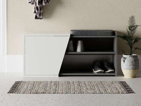 Meuble chaussures FIONA avec assise anthracite - blanc rangement compartiments coin tiroir table kit decoration interieur ameublement salon Maroc Tanger Berkane Nadore