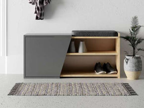 Meuble chaussures FIONA avec assise - chêne - anthracite rangement compartiments coin tiroir table kit decoration interieur ameublement salon Maroc Tanger Berkane Nadore