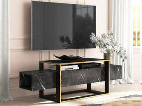 Meuble TV BIANCO - Effet Marbre et Doré - Salon et séjour — vue alternative