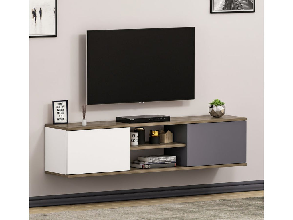 Meuble TV Mural Ayze Anthracite-Blanc-Naturel