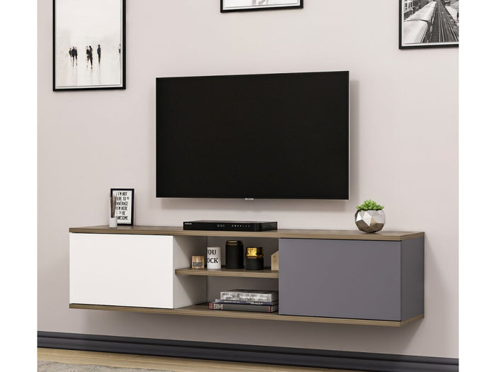 Meuble TV Mural Ayze Anthracite-Blanc-Naturel