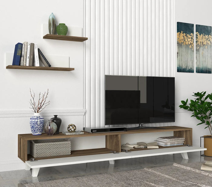 Meuble TV AMERIKA 180cm - Noyer et Blanc