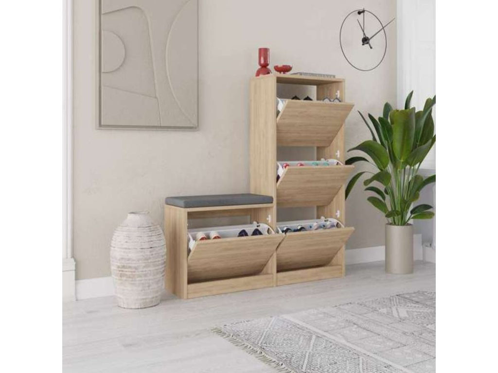 Banc à chaussures DUDE 4 compartiments - chêne - Meuble d'entrée