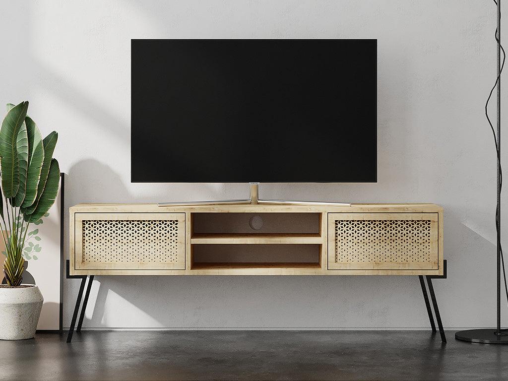 Meuble TV à design nordique NAIVE 143cm - Chêne et métal
