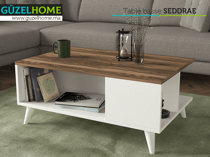 Pack Stand TV mural et table basse pour séjour SEDRIS - Blanc et noyer