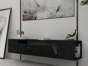 T0011 Meuble TV Marbre Noir Effet Marbre et Doré Salon et séjour Meubles de décoration chez GÜZELHOME Maroc Casablanca Rabat Tanger Berkane