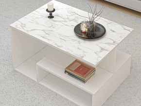 Table Basse VERA S004 Blanc - Marbre Blanc Naturel Chene Meubles de decoration chez GUZELHOME Maroc Berkane Casablanca Rabat Tanger