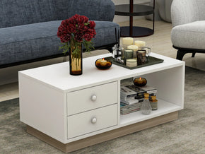 Table basse MOSKOVO blanche Naturel Chene Meubles de decoration chez GUZELHOME Maroc Berkane Casablanca Rabat Tanger