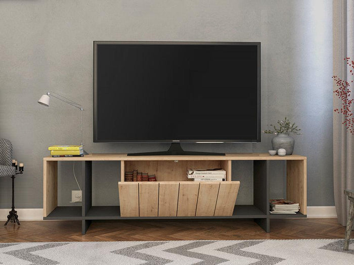Table TV moderne ZITANO 160cm - Chêne et Gris Anthracite